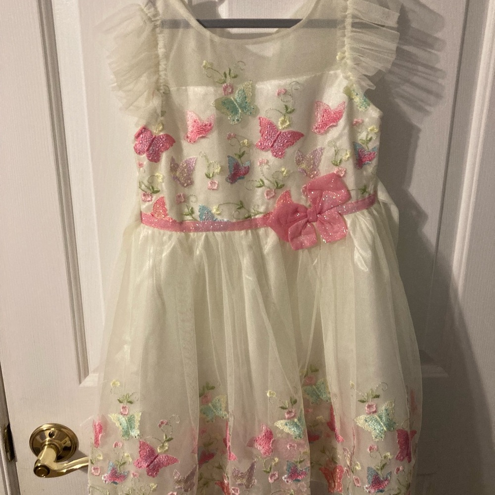 Jona Michelle Girls' Dress with Butterfly Accents - Pink and Cream